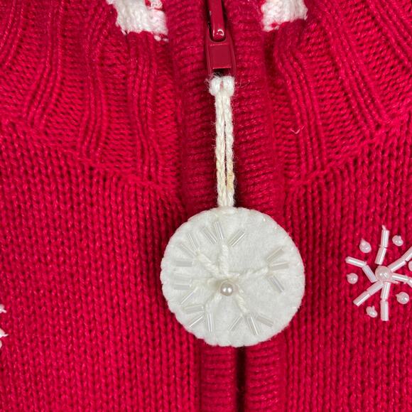 Vintage Tiara International Snowman Christmas Sweater Red Embroidered L - Picture 4 of 7